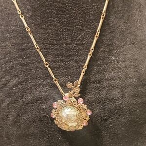 Vintage Gold and Pink Floral Necklace
